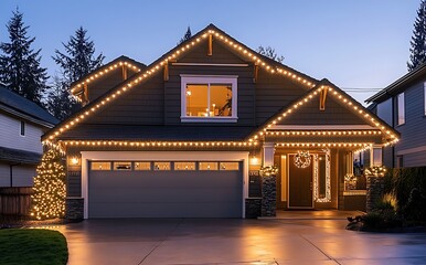 Stylish Christmas lights on the roof of your home, creating an enchanting and festive atmosphere for all to enjoy. A well-lit house with white LED Christmas light decoration