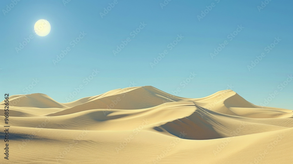 Wall mural rolling desert sand dunes under bright sun and clear blue sky