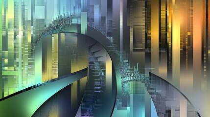 Fototapeta premium Abstract illustration of a colorful futuristic cityscape in yellow, orange, green, blue and purple