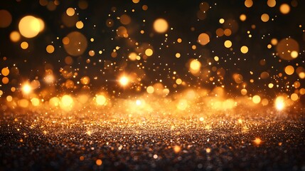 Naklejka premium Golden Glitter Background with Bokeh Lights