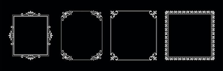 Set of decorative frames Elegant vector element for design in Eastern style, place for text. Floral black and white borders. Lace illustration for invitations and greeting cards.