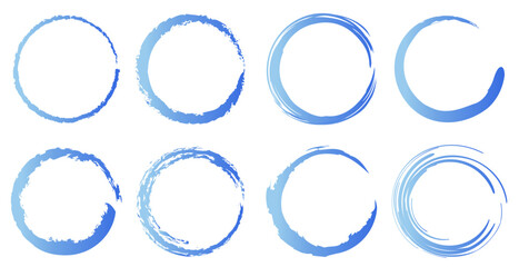 青色の和風の丸フレームイラスト　筆丸　筆　丸　波