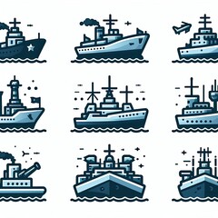 Obraz premium warship icon set. illustration white background 