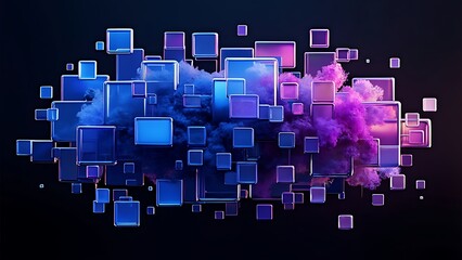 Abstract geometric blocks on black background, 3d render