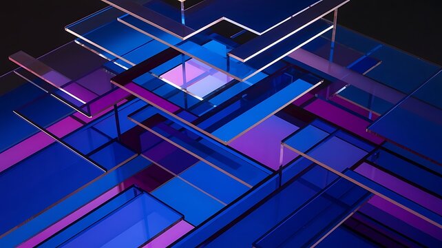 Abstract geometric blocks on black background, 3d render