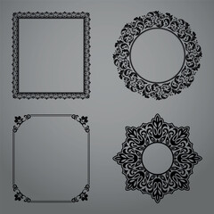 Set of decorative frames Elegant vector element for design in Eastern style, place for text. Floral black and gray borders. Lace illustration for invitations and greeting cards
