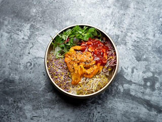 Bibimbap with vegetables and sea squirt