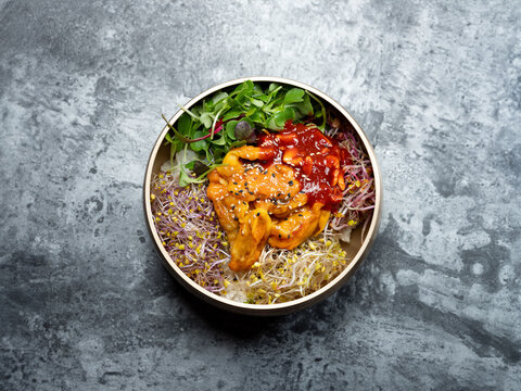 Bibimbap with vegetables and sea squirt