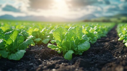 cultivated Lettuce field, earth day concept, plant in the ground, green world