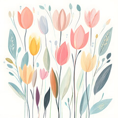 2D illustrator doodle-style floral and leaf graphics on a white background or wallpaper