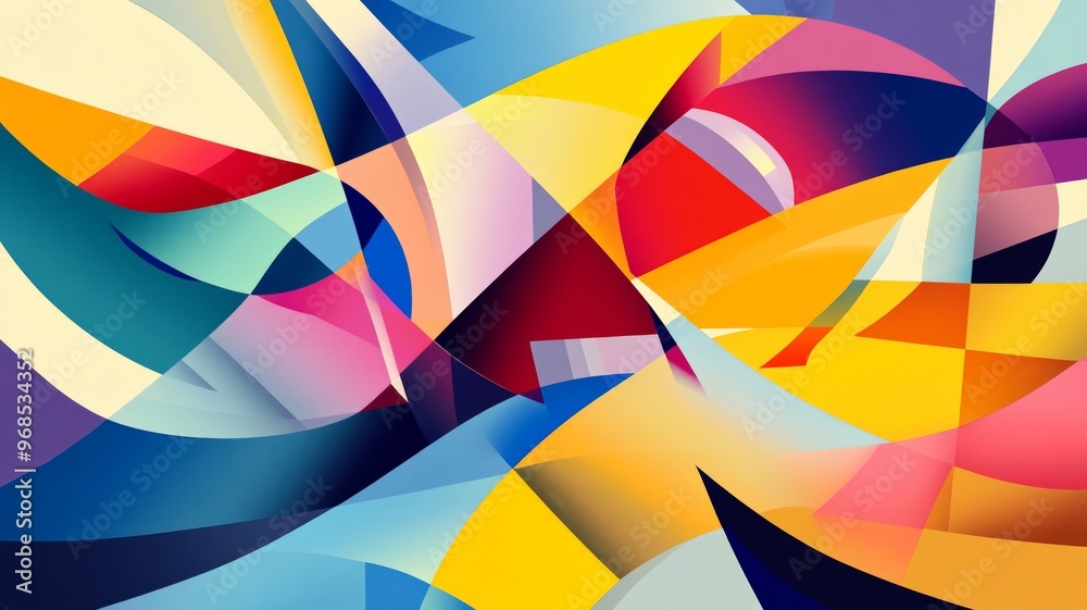Aufkleber abstract colorful geometric shapes, dynamic composition. modern art and design concept