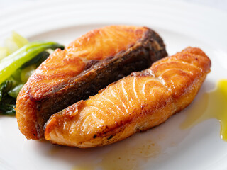 salmon steak on a plate