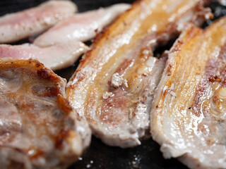 Grill pork in several parts on a pan