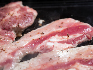 Grilled pork belly on a grill pan