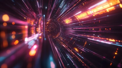 Obraz premium Abstract Dark Neon Light Tunnel