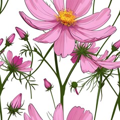 Obraz premium Seamless pattern with cosmos flowers