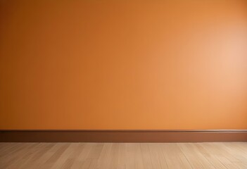 Naklejka premium An empty room with a plain orange wall and a wooden floor.