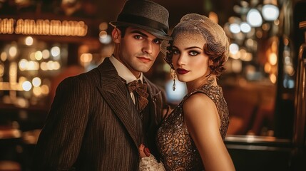 Retro couple costume inspired by the roaring.