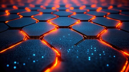 Obraz premium Hexagons, connected by thin lines, futuristic look, neon lighting