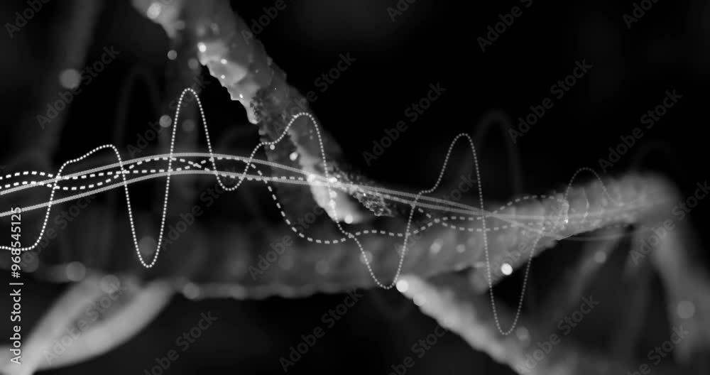 Wall mural animation of dna strand and diagram on black background