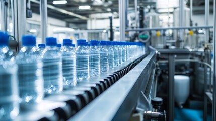 Fototapeta premium Bottled Water Conveyor Belt Manufacturing Process