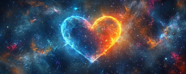 Heart-shaped nebula with vibrant colors in cosmic space, celestial art concept