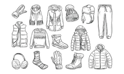 winter clothes handdrawn collection