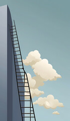 A minimal illustration of a ladder leaning against an invisible wall, leading upwards into the sky. The ladder is depicted with basic lines, symbolizing ambition, growth, and reaching new heights