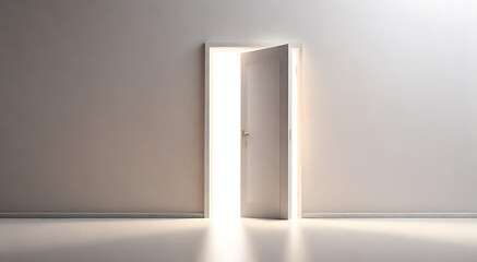 A minimal illustration of an open door, with just a sliver of light shining through the gap. The door is simple and clean, symbolizing new opportunities and potential
