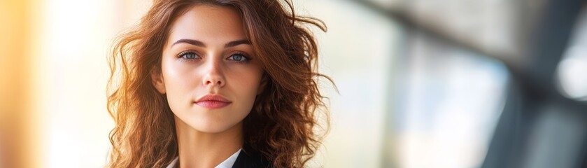 Obraz premium Beautiful Woman with Curly Hair Looking at Camera