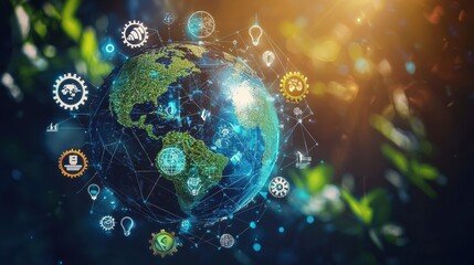 Fototapeta premium Digital Global Network and Sustainable Future for the Planet