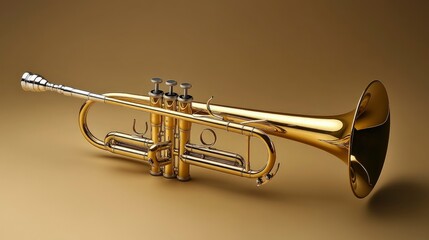 Fototapeta premium Playing the trumpet, brass instrument gleaming, music stand, soft room light