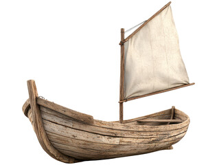 Wooden sailboat with fabric sails clipart on transparent background © Sippung