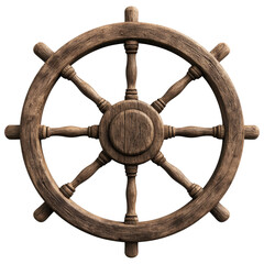 Wooden ship steering wheel with rustic design clipart on transparent background © Sippung