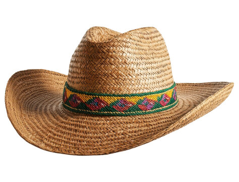 recommend clip art: Straw sombrero hat with colorful band clipart on transparent background