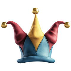 Jester hat with bells and multicolored spikes clipart on transparent background
