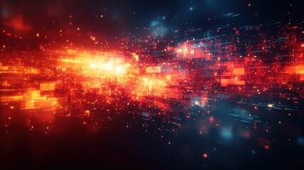 Fototapeta premium Abstract digital background with vibrant red and blue light streaks.