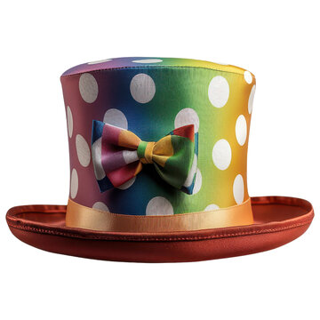 recommend clip art: Colorful clown hat with polka dots and bowtie clipart on transparent background