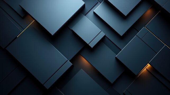 Abstract arrangement of dark geometric shapes with subtle lighting.