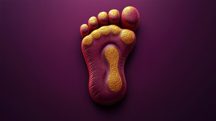 Stylized Lakshmi footprints, gold and red, placed on a rich purple background