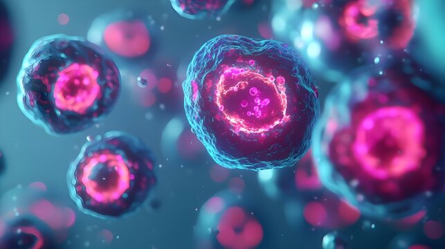 Abstract Cell Biology 3D Render,  Blue and Pink