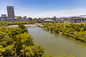 Obraz premium Hiroshima panoramic view. A city view of Hiroshima, from the old Hiroshima Castle, Japan