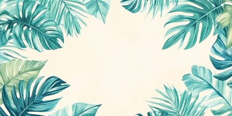 Tropical Leaves Watercolor Border.