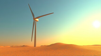 Obraz premium Wind turbine, in a desert landscape, sandy dunes, bright sunlight