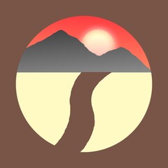 mountain, sea and tree scene design logo