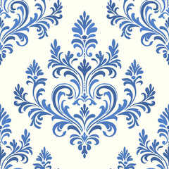 Blue and white damask vector seamless pattern. Vintage, paisley elements. Traditional, Turkish motifs. Great for fabric and textile, wallpaper, packaging or any desired idea.