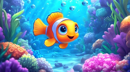 Obraz premium Cute clown fish cartoon.