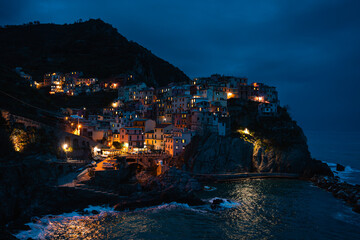 Manarola & Coast at Blue Hour, Cinque Terre Italy