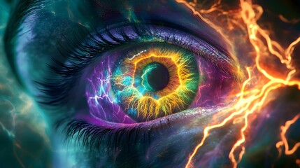 Closeup of a Human Eye with Colorful Energy Flowing Through It
