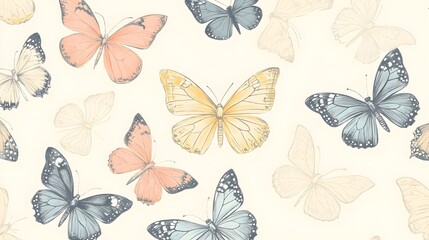 Watercolor Butterfly Seamless Pattern  Pastel Colors  Nature  Spring  Summer